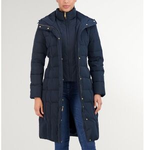 Cole Haan Navy Blue Hooded Down Puffer Coat